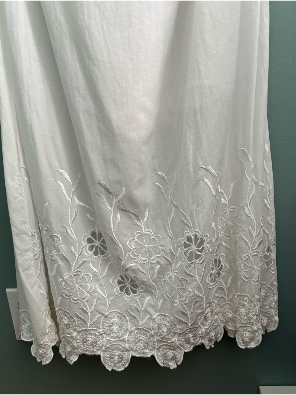 White Smocked Maxi Dress with Embroidered Hem - Picture 4 of 8
